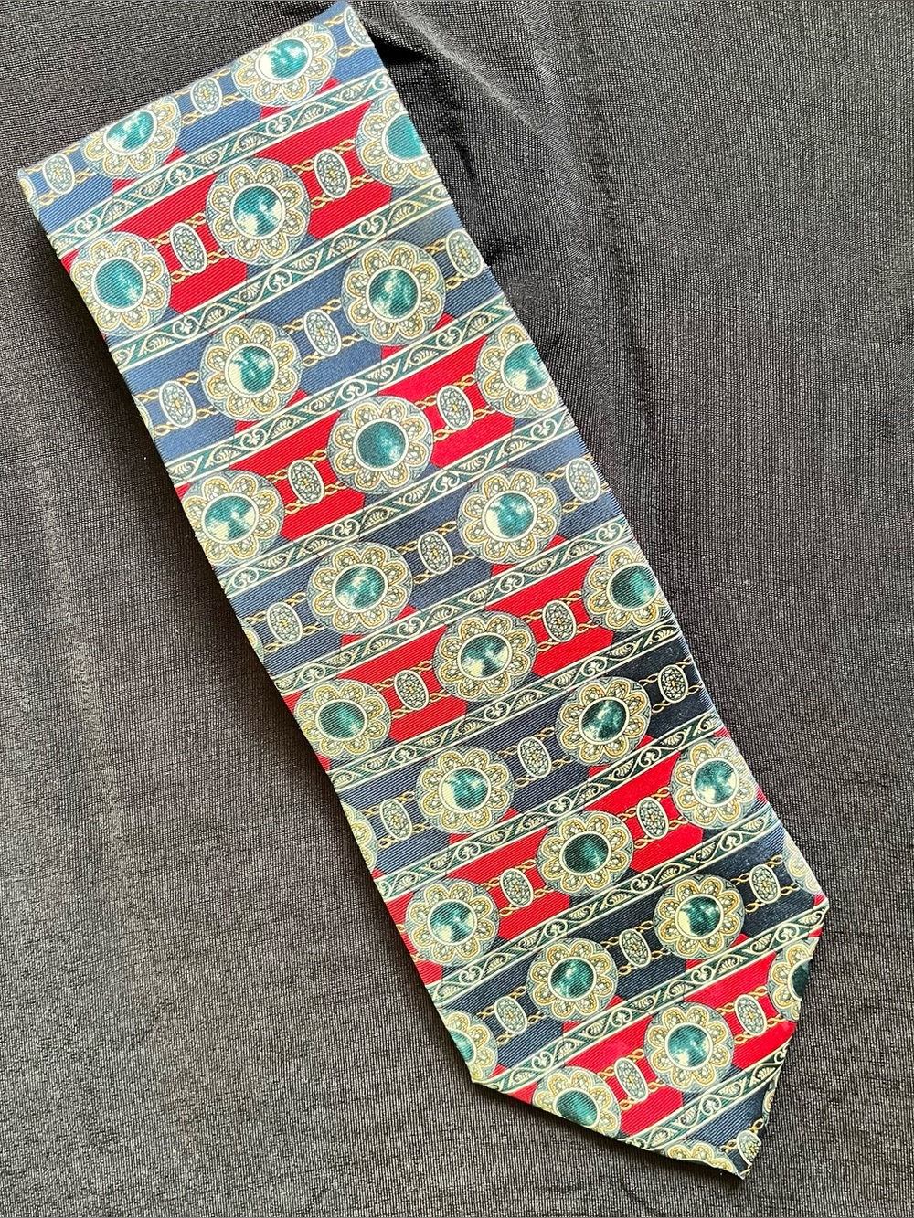 59x4” Boston Harbor silk necktie.  Colorful graphics. Preppy, Ivy League.